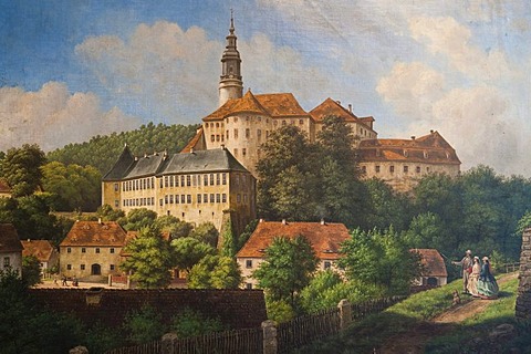 Painting of Schloss Weesenstein castle by Ludwig Kergel 1846, Schloss Weesenstein castle near Dresden, Saxony, Germany, Europe