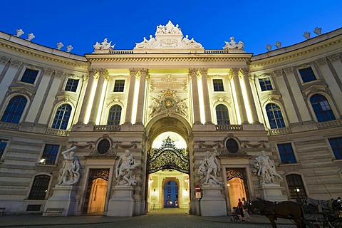 Dusk at the Michaelerplatz square, Hofburg Imperial Palace, Vienna, Austria, Europe