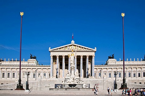 Parlament parliament building, Pallas-Athene-Brunnen fountain, Ringstrasse street, Vienna, Austria, Europe