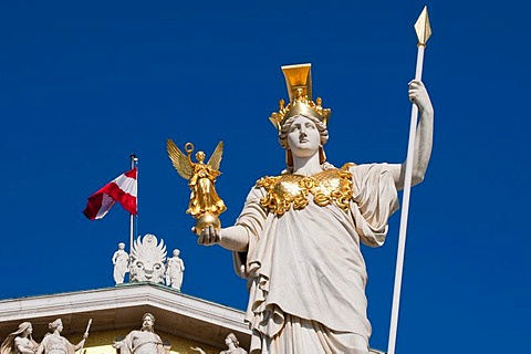 Parlament parliament building, Pallas Athene statue, Ringstrasse street, Vienna, Austria, Europe