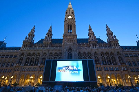 Film festival in front of the city hall, Rathausplatz city hall square, Ringstrasse street, Vienna, Austria, Europe