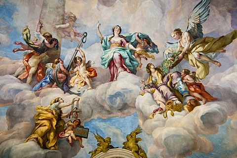 Detail of the cupola fresco by Johann Michael Rottmayr, Karlskirche church, Vienna, Austria, Europe