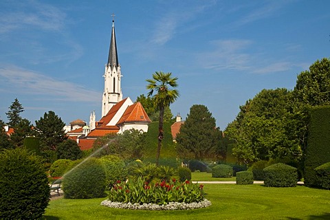 Palmenhausgarten palm house garden at the Hietzinger Tor gate, church, palace gardens, Schloss Schoenbrunn Palace, Vienna, Austria, Europe