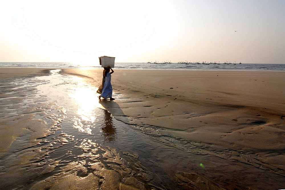 Fisherwomen on the beach, Guhagar, Maharastra, India, South Asia