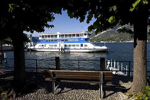 Ferryboat on Lake Como carrying tourists and cars to Bellagio, Como, Italy, Europe