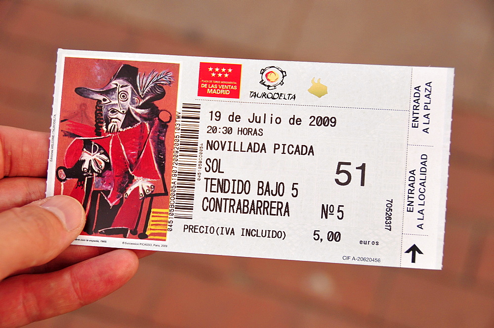 Admission ticket to Las Ventas Bullring, Madrid, Spain, Iberian Peninsula, Europe