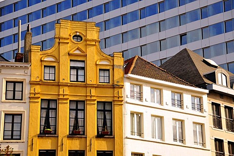 Facades in the historic town centre, Brussels, Belgium, Europe