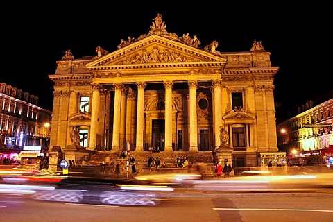 Belgian Stock Exchange at night, Brussels, Belgium, Europe