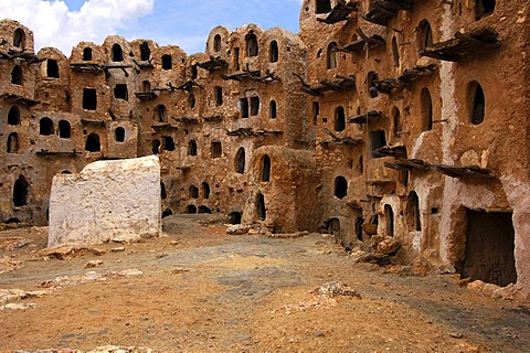 Open storage space in the inner wall of the Berber granary Qasr al-Haj, Nafusa Mountains, Libya, Africa