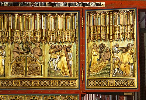 Biblical depictions on the Christ side of the double-sided altar, Doberaner Muenster cathedral of Bad Doberan, Mecklenburg-Western Pomerania, Germany, Europe