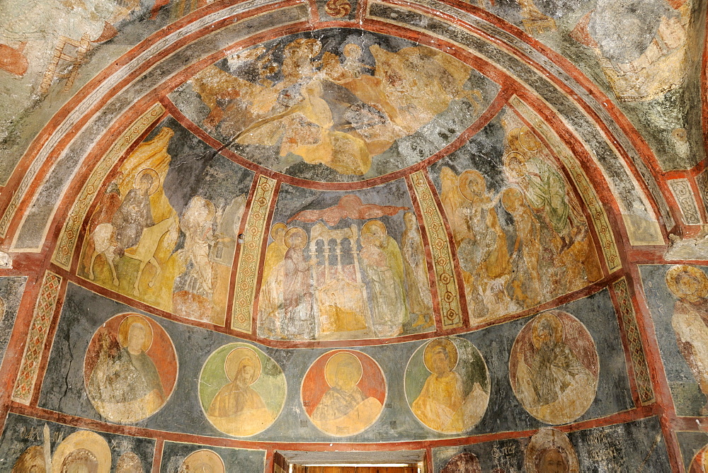 Byzantine frescoes, ca. 1500, in the church of Agios Nikolaos Fountoukli, Rhodes, Greece, Europe