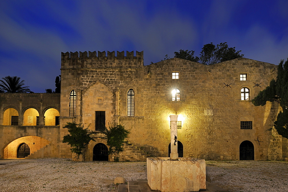 Fountains and old hospital, Folk Art Museum, Rhodes Town, Rhodes, Greece, Europe