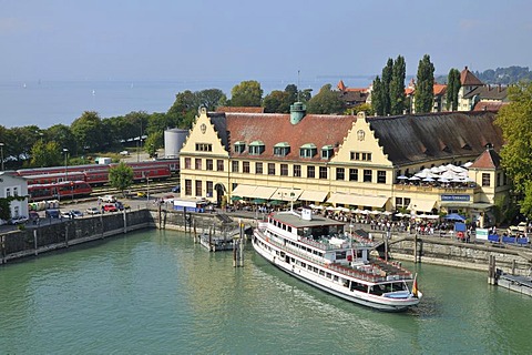 Port with train station, Lindau, Lake Constance, Bavaria, Germany, Europe