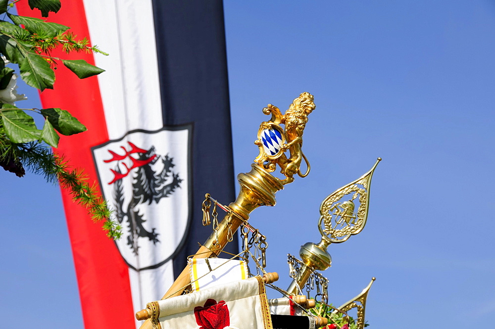 Banners and flags, detail, Bavaria, Upper Bavaria, Germany, Europe