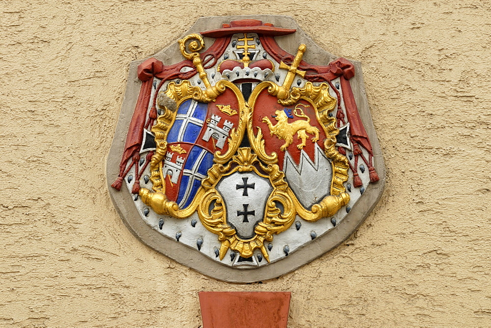 Coat of arms of the Bishopric of Speyer under cardinal Damian Hugo Graf von Schoenborn, Bruchsal, Baden-Wuerttemberg, Germany, Europe