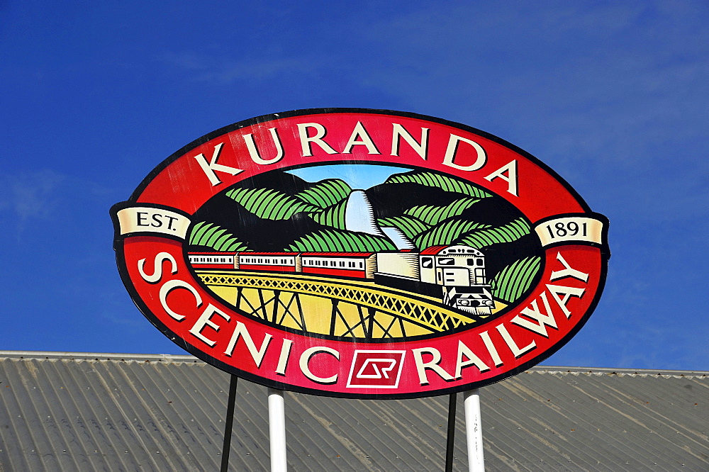 Sign, logo, Kuranda Scenic Railway, Freshwater Station, Cairns, Queensland, Australia