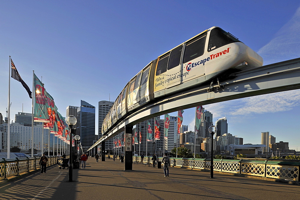 Monorail on Pyrmont Bridge, Darling Harbour, Sydney, New South Wales, Australia