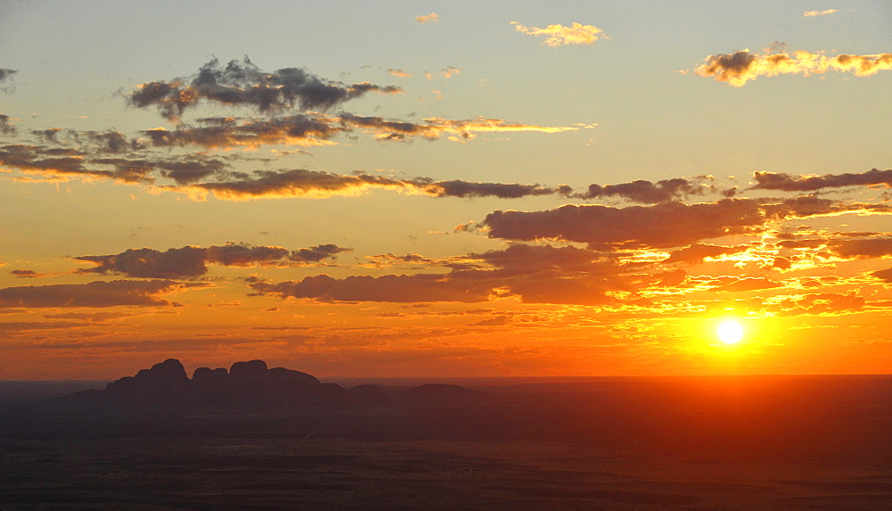 Aerial view of Kata Tjuta, The Olgas at sunset, Uluru-Kata Tjuta National Park, Northern Territory, Australia