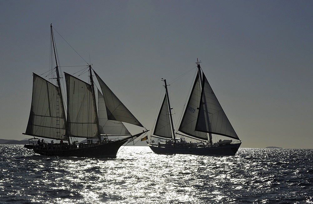 Yachts, Whitsunday Islands National Park, sunset, Queensland, Australia