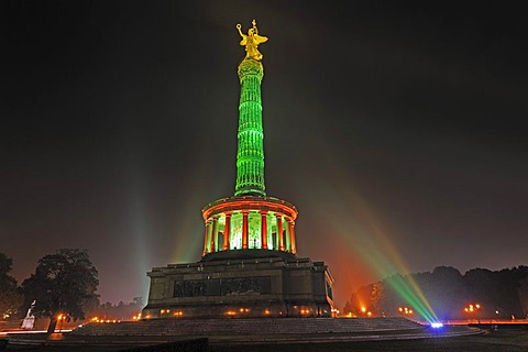 Siegessaeule Victory Column, Grosser Stern square, illuminated for the Festival of Lights, Berlin, Germany, Europe