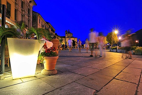 Promenade with pilgrimage church of Santa Pieta, Lago Maggiore lake, Cannobio, Piedmont, Italy, Europe