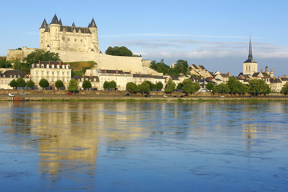 Loire River, Saumur Castle, Chateau de Saumur, and St. Pierre Church, Maine-et-Loire, Saumur, Loire Valley, France, Europe