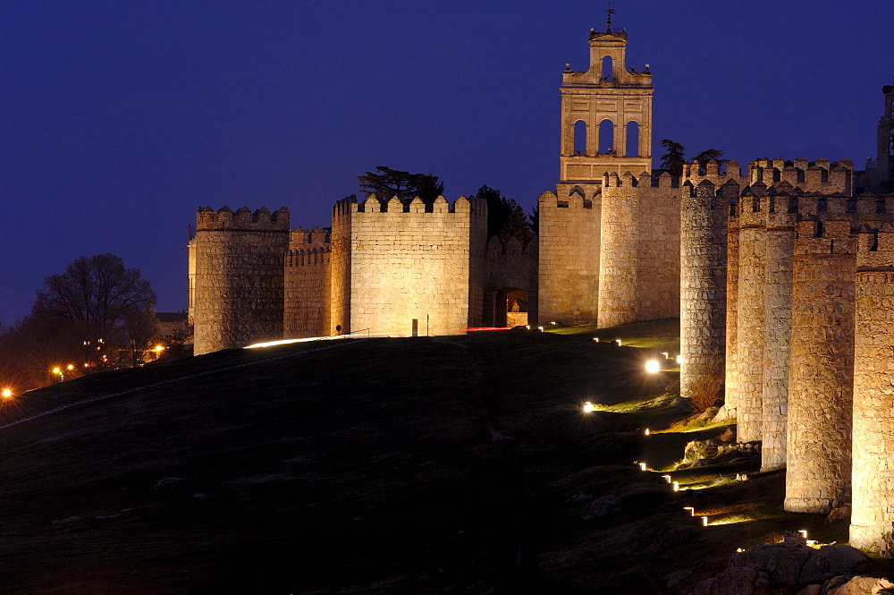 avila city wall at dusk, Castilla-Leon, Spain, Europe