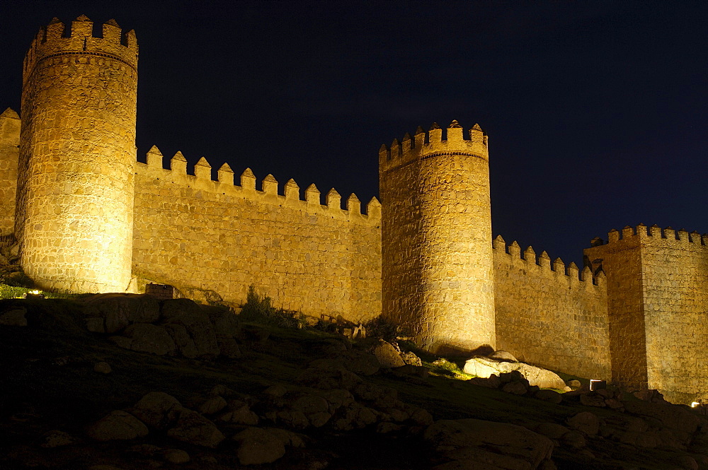 avila city wall at dusk, Castilla-Leon, Spain, Europe