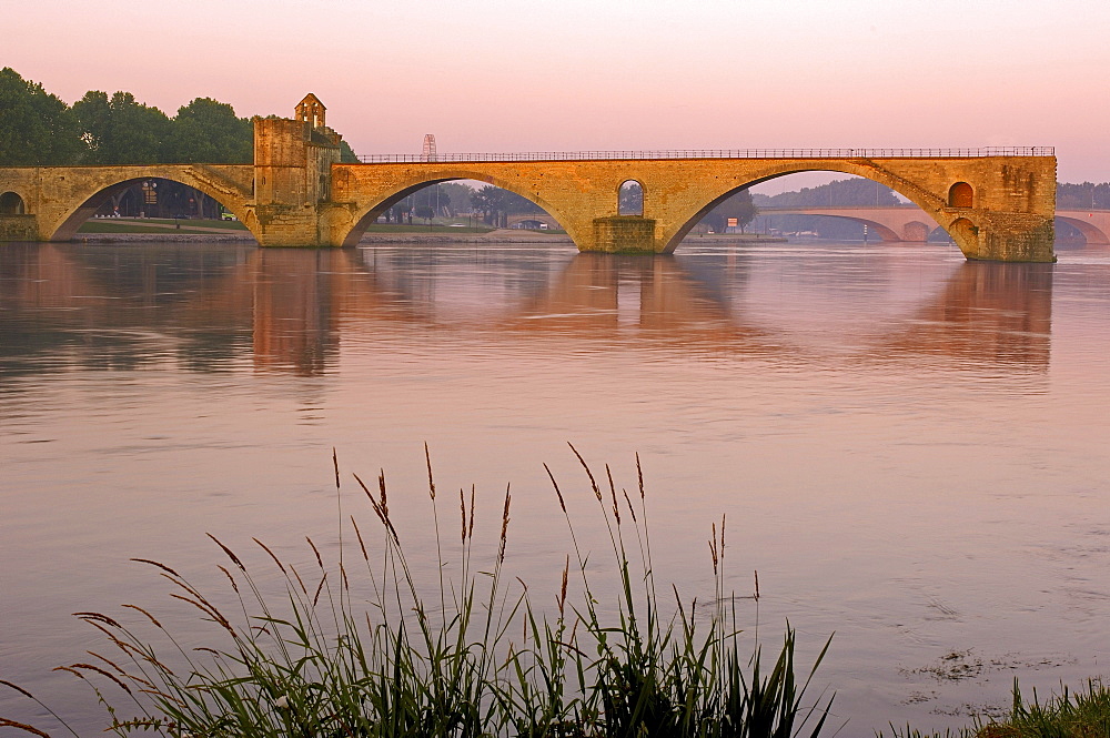 Saint Benezet bridge over Rhone river, Avignon, Vaucluse, Provence-Alpes-Cote d'Azur, Rhone valley, Provence, France, Europe