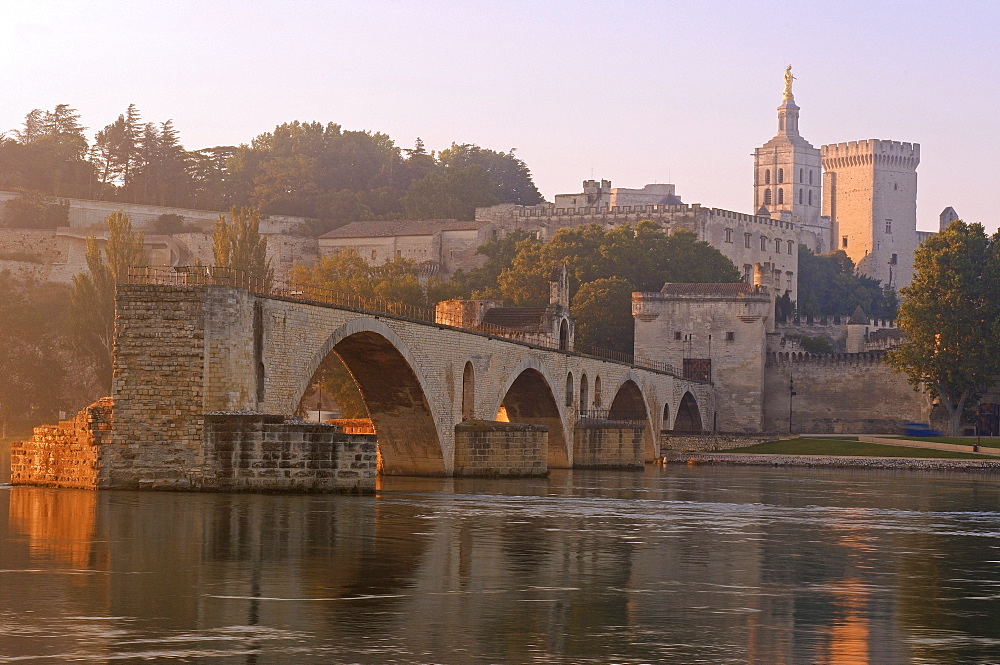 Saint Benezet bridge over Rhone river, Avignon, Vaucluse, Provence-Alpes-Cote d'Azur, Rhone valley, Provence, France, Europe