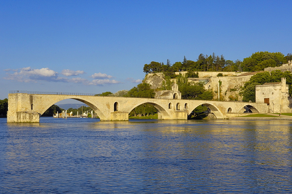 Saint Benezet bridge over Rhone river, Avignon, Vaucluse, Provence-Alpes-Cote d'Azur, Rhone valley, Provence, France, Europe