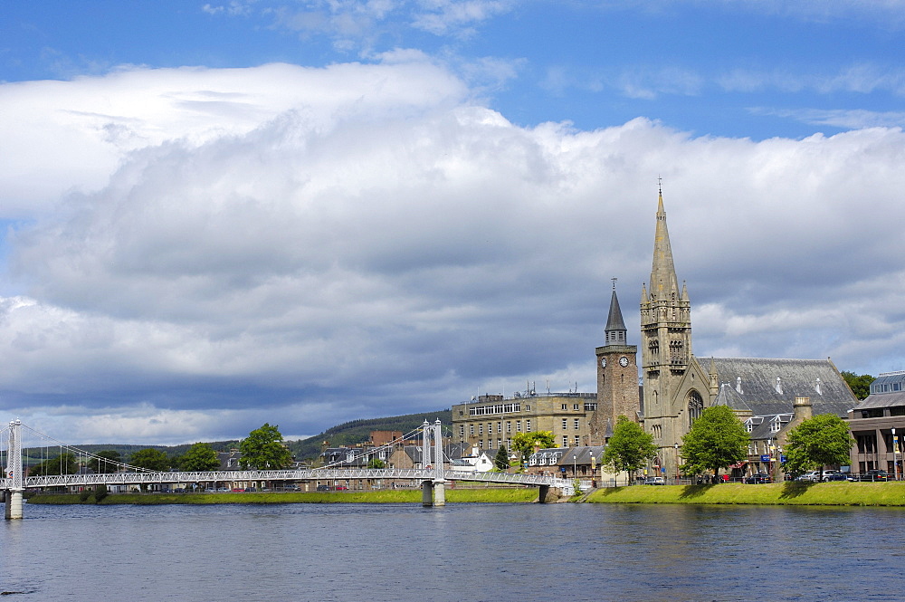 Inverness and Ness River, Highland Region, Scotland, United Kingdom, Europe