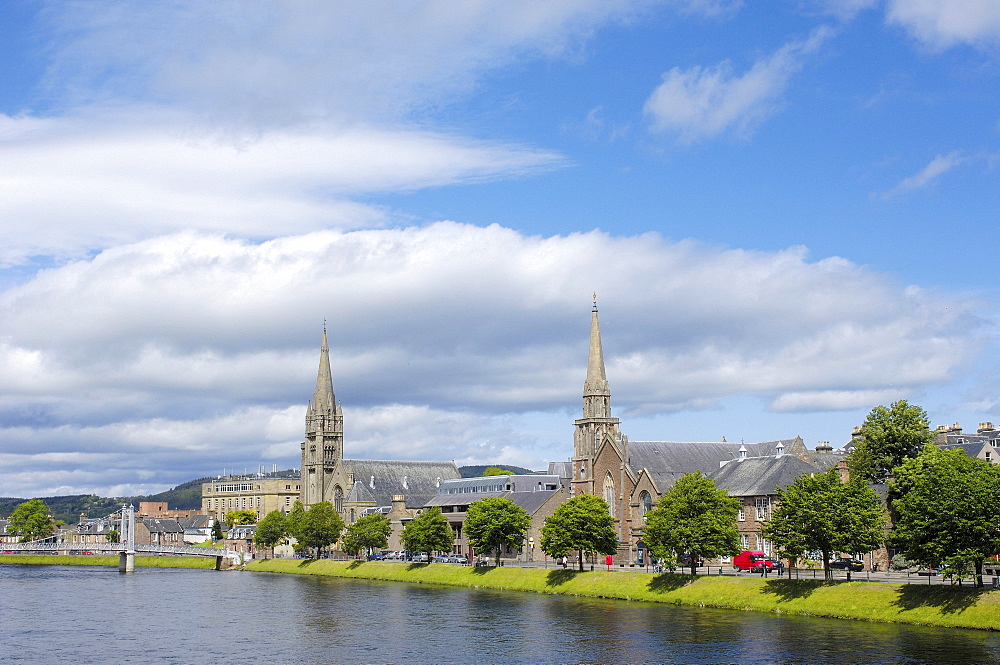 Inverness and Ness River, Highland Region, Scotland, United Kingdom, Europe