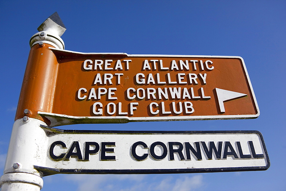 Sign, Cape Cornwall, Great Atlantic Art Gallery, Golf Club, St Just in Penwith, Cornwall, England, United Kingdom, Europe