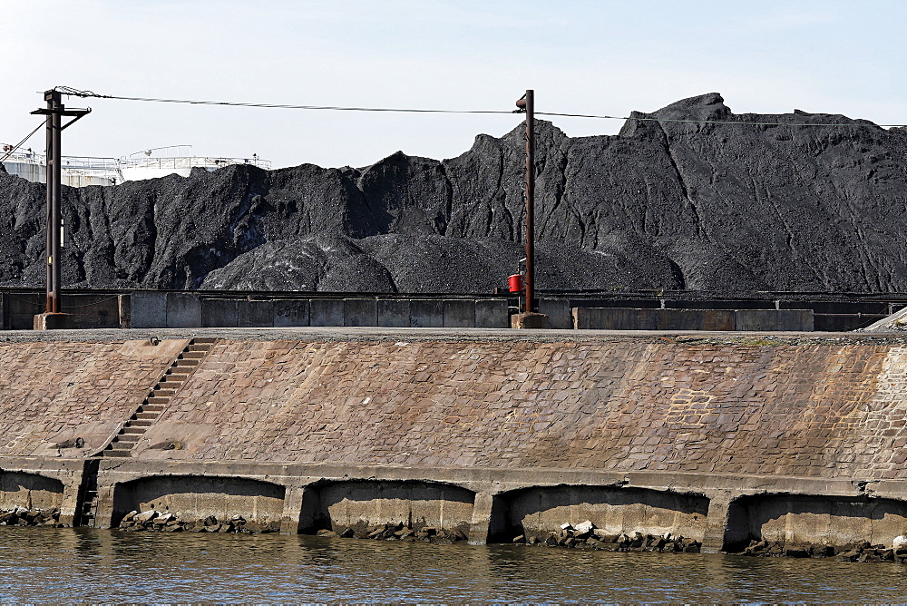 Piles of coal on the coal island, Duisburg-Rohrorter ports, DuisPort inland port, Duisburg, Ruhr, North Rhine-Westphalia, Germany, Europe