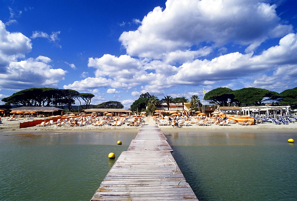 Famous beach club, Tahiti Plage, Saint-Tropez, Cote d'Azur, Var, Southern France, France, Europe