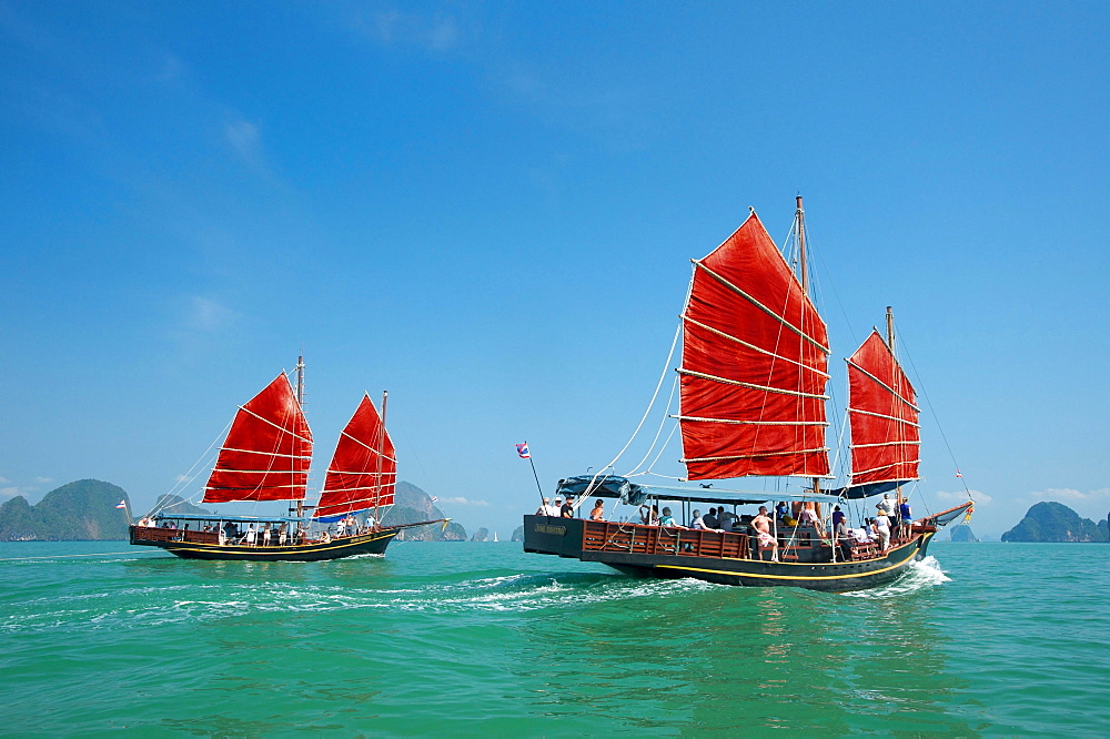 Junks in Phang Nga Bay, Phuket, Thailand, Asia