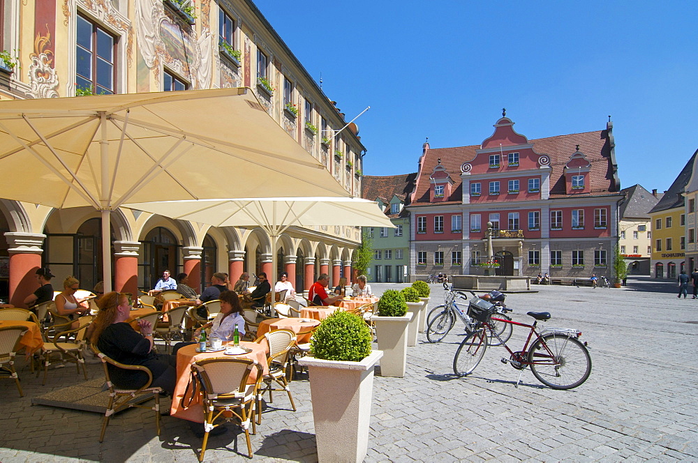 Marketplace with the Tax House and Guildhouse in Memmingen, Allgaeu, Bavaria, Germany, Europe