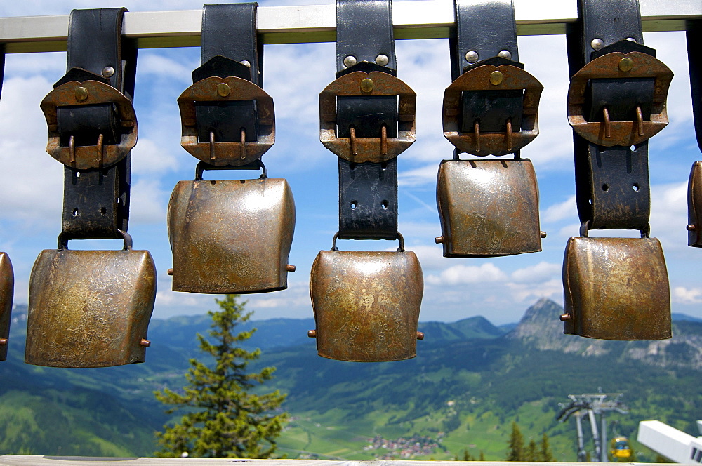 Cowbells on Mt. Neunerkoepfle, Tannheim, Tannheimer Tal valley, Allgaeu, Tyrol, Austria, Europe