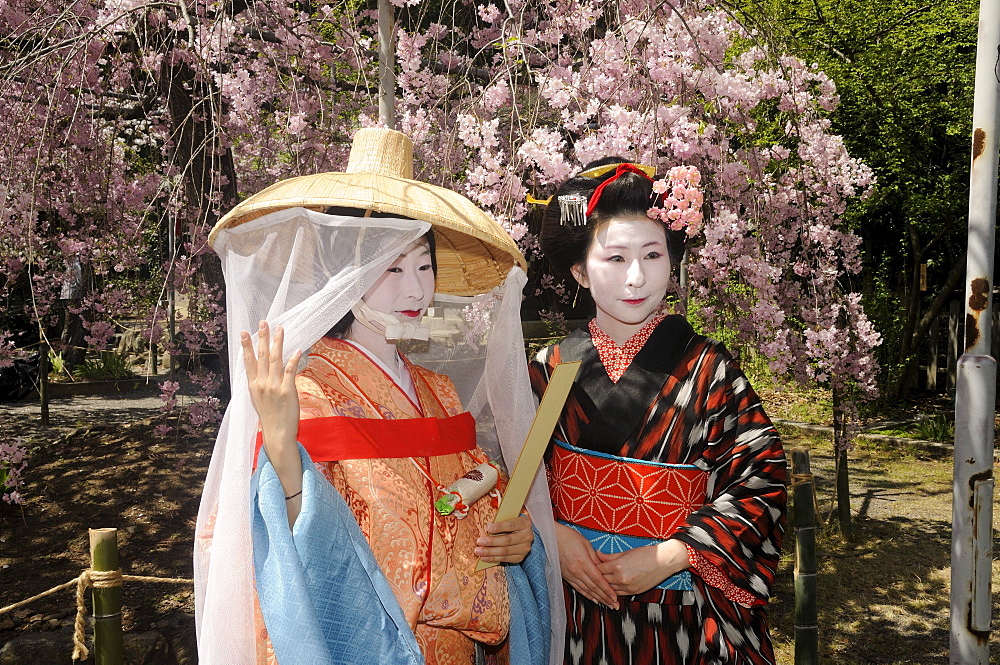 Japanese women in costumes from the Heian period, procession participants, Hirano Shrine, Kyoto, Japan, East Asia, Asia