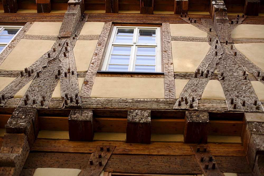 Detail of a half-timbered house, Buergeramt, citizen centre, Tuebingen, Baden-Wuerttemberg, Germany, Europe