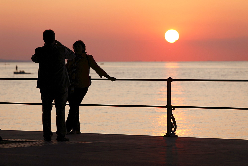 Sunset at the lake promenade in Bregenz, Lake Constance, Vorarlberg, Austria, Europe