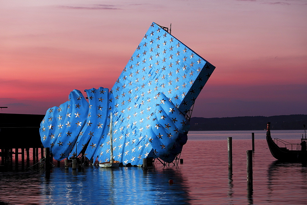 Stage for the opera Aida, Seebuehne Bregenz floating stage, Bregenzer Festspiele Festival, Lake Constance, Vorarlberg, Austria, Europe