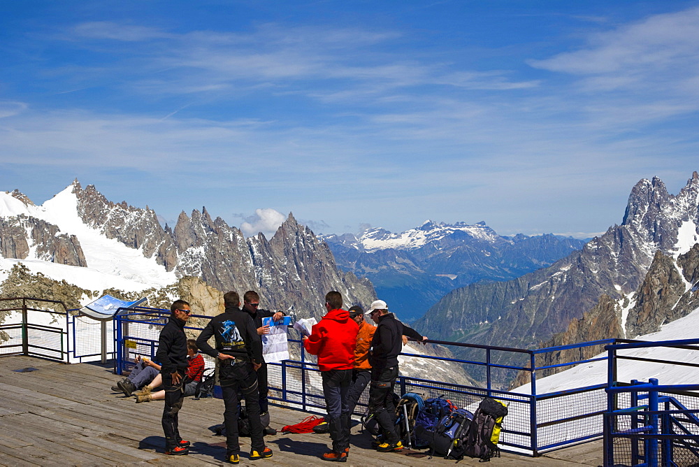 Glacier's sun terrace at Punta Helbronner, Funivie Monte Bianco, Mont Blanc funicular, Mont Blanc Massif, Alps, Italy, Europe