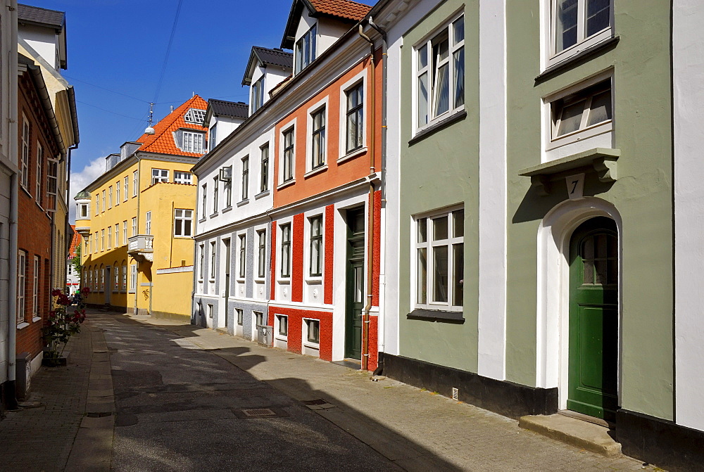 Street in the historic town of Aalborg, Alborg, Nordjylland region, Denmark, Scandinavia, Europe