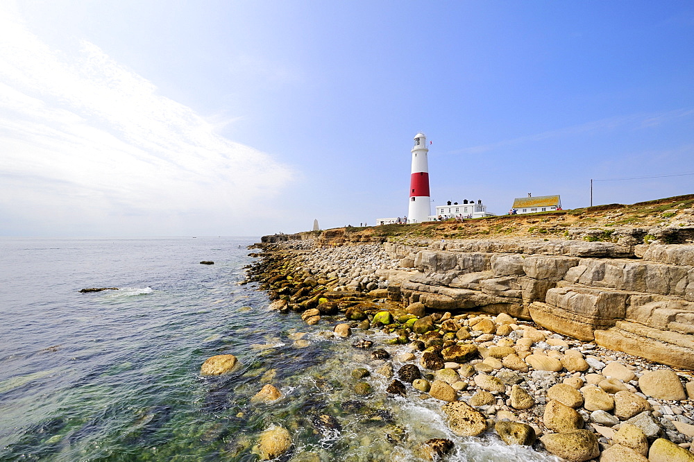 Coastal scenery on the Isle of Portland with the Portland Bill Lighthouse, Dorset, England, UK, Europe