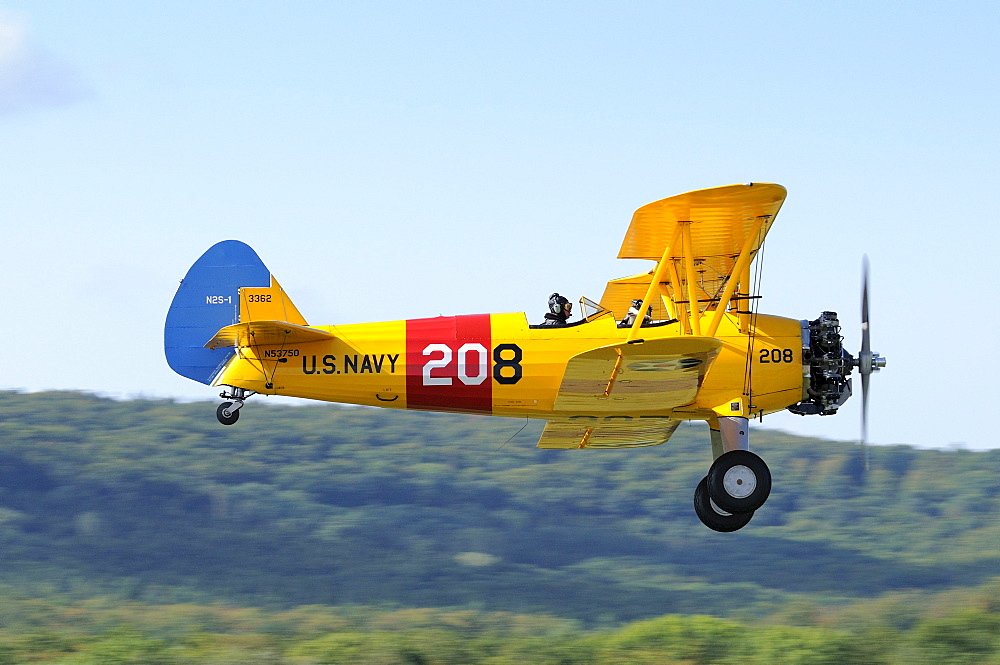 Bi-Plane Boeing Stearman PT-17, Europe's largest meeting of vintage planes at Hahnweide, Kirchheim-Teck, Baden-Wuerttemberg, Germany, Europe