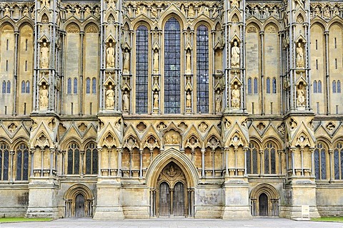 West facade of St Andrew's Cathedral, completed in 1260, Wells, Somerset County, England, United Kingdom, Europe