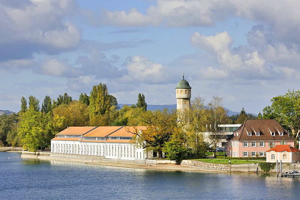 The bleaching house of the former tent factory Landauer and Stromeyer and the water tower, industrial monument of Konstanz, Konstanz district, Baden-Wuerttemberg, Germany, Europe