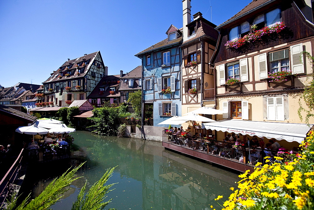 Restaurants in the historic town centre of Colmar, Colmar, Alsace, France, Europe